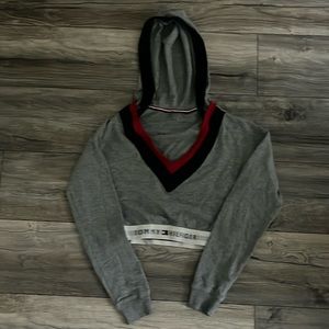 Grey tommy hilfiger crop top hoodie